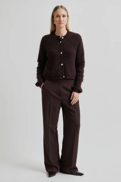 Second Female | Cardigan Andrea en laine et mohair côtelé - Prune au chocolat