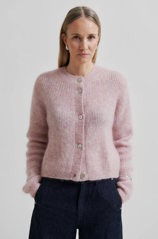 Second Female | Cardigan Andrea en laine et mohair côtelé - Rose