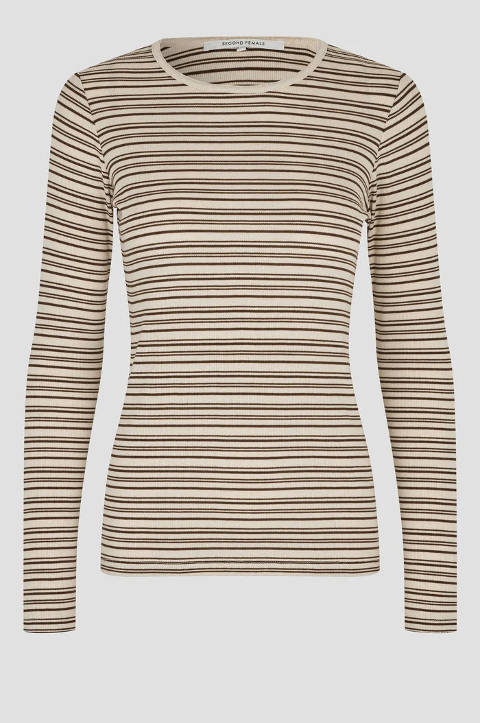 SECOND FEMALE | T-shirt à manches longues rayé ''Flyra'' | Beige à rayures