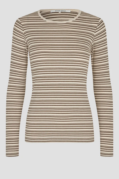 SECOND FEMALE | T-shirt à manches longues rayé ''Flyra'' | Beige à rayures