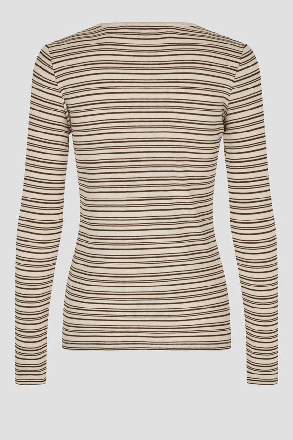 SECOND FEMALE | T-shirt à manches longues rayé ''Flyra'' | Beige à rayures