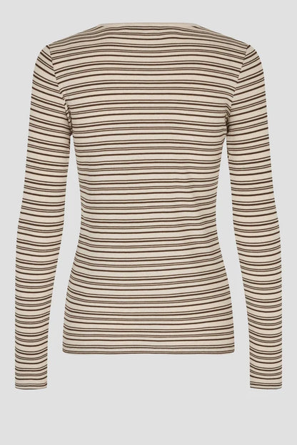 SECOND FEMALE | T-shirt à manches longues rayé ''Flyra'' | Beige à rayures
