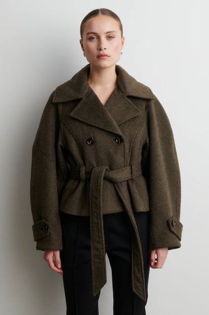 SECOND FEMALE | Manteau avec ceinture 'Agola' | Noir olive