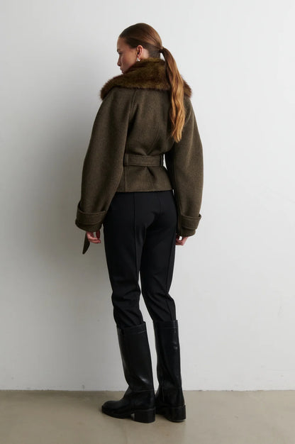 SECOND FEMALE | Manteau avec ceinture 'Agola' | Noir olive