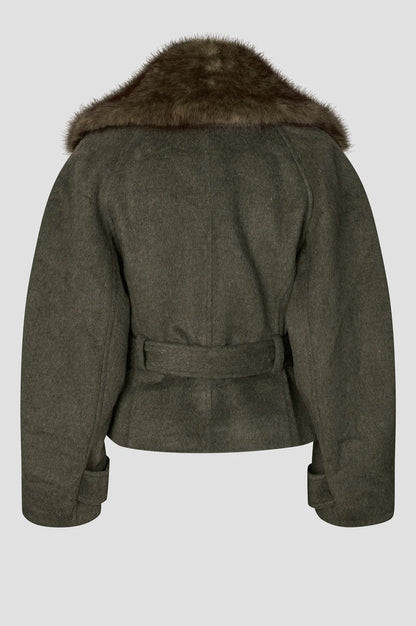 SECOND FEMALE | Manteau avec ceinture 'Agola' | Noir olive