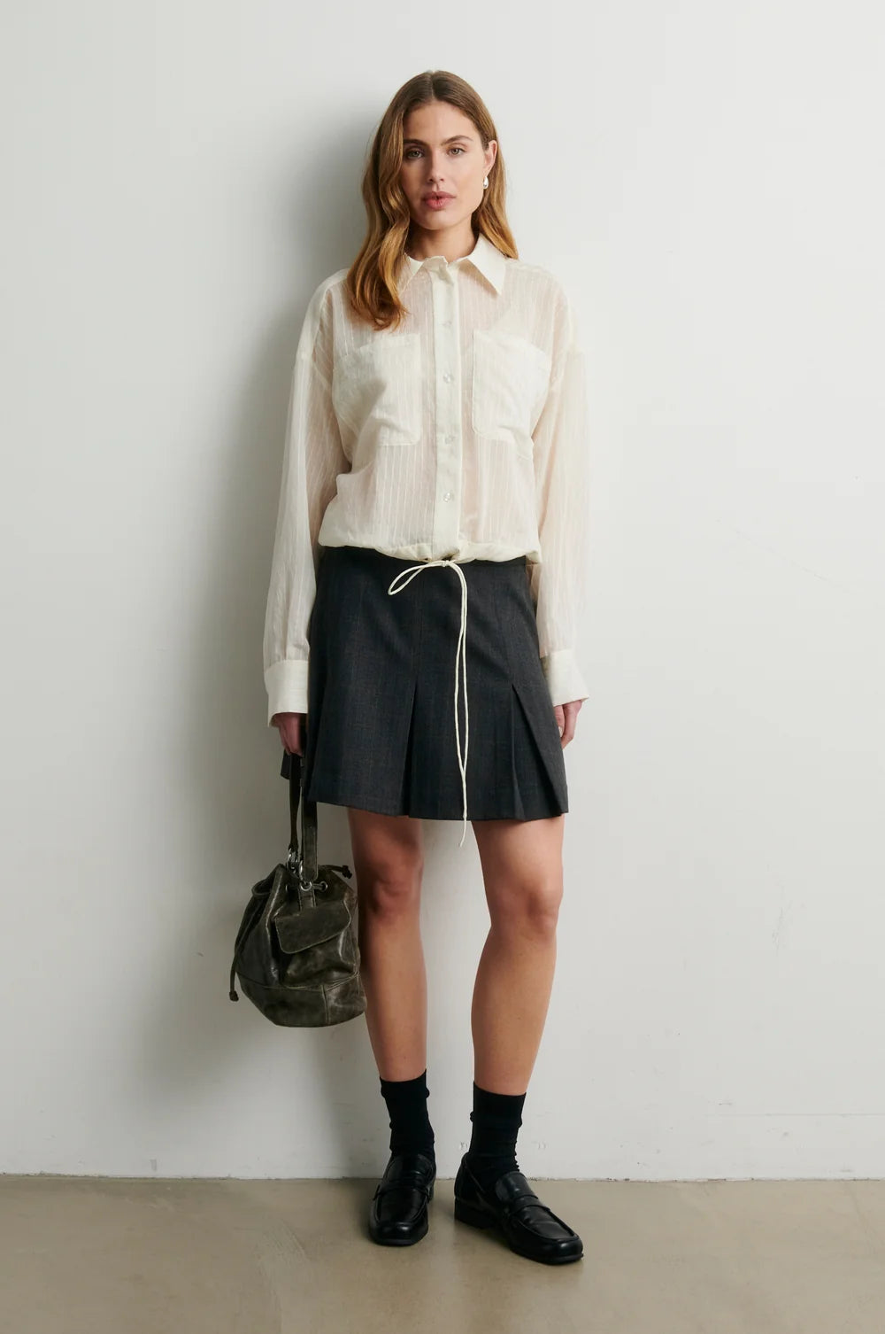 SECOND FEMALE | Mini jupe plissée 'Anjou' | Gris foncé