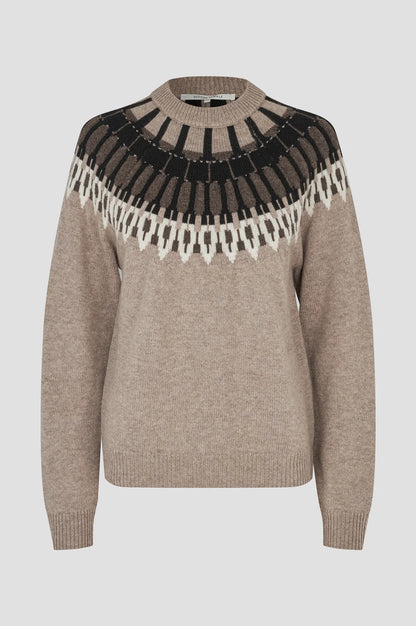 SECOND FEMALE |  Pull à motif en tricot à col rond 'Arlo' | Beige chiné