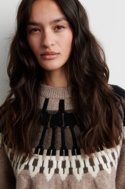 SECOND FEMALE |  Pull à motif en tricot à col rond 'Arlo' | Beige chiné