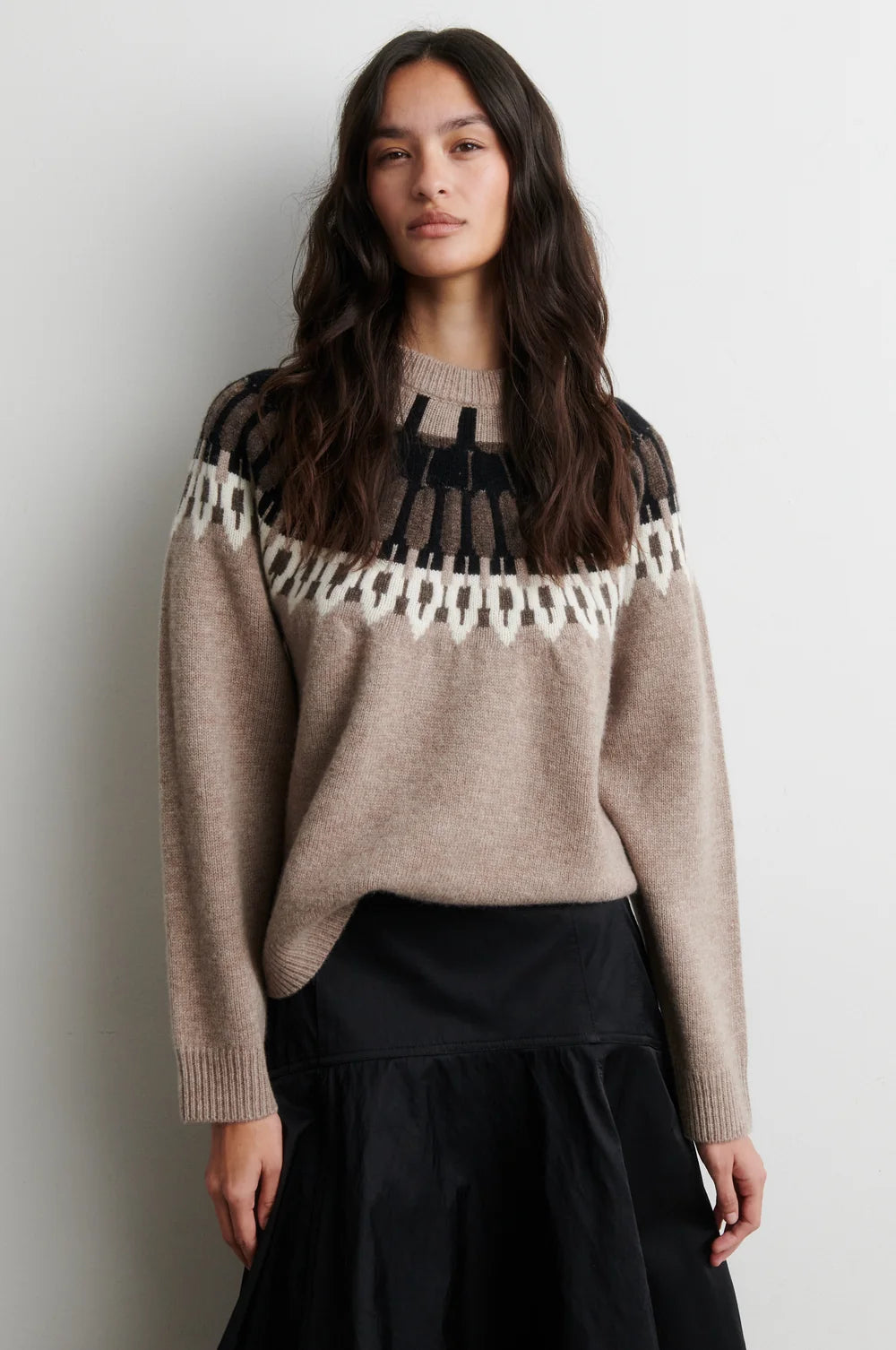 SECOND FEMALE |  Pull à motif en tricot à col rond 'Arlo' | Beige chiné