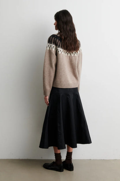 SECOND FEMALE |  Pull à motif en tricot à col rond 'Arlo' | Beige chiné