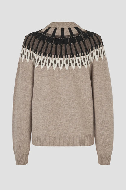 SECOND FEMALE |  Pull à motif en tricot à col rond 'Arlo' | Beige chiné