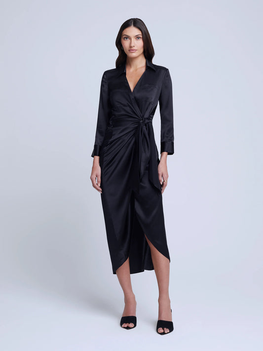 L'AGENCE | Robe longue "KADI" en soie - Noir