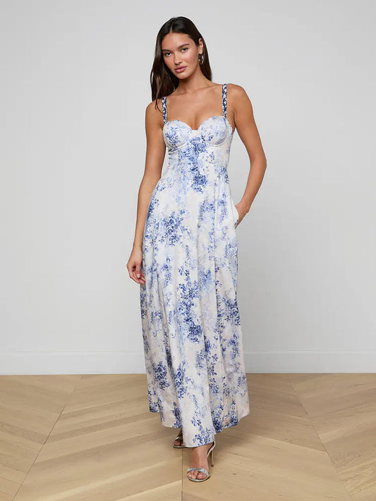 L'AGENCE| Robe 'Sutton ' | Ivoire et Bleu