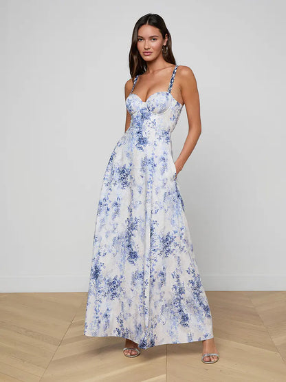 L'AGENCE| Robe 'Sutton ' | Ivoire et Bleu