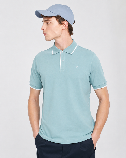 Manuel Ritz | Polo en piqué avec col contrasté  - Bleu clair