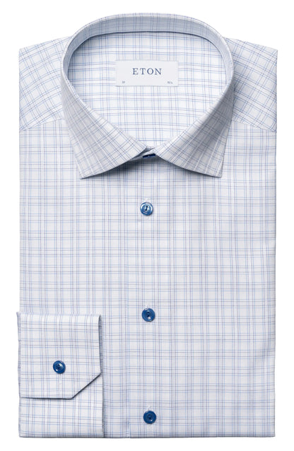 Eton | Chemise à carreaux coupe contemporaine - Blanc / Bleu