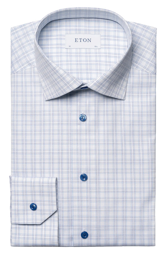 Eton | Chemise à carreaux coupe contemporaine - Blanc / Bleu