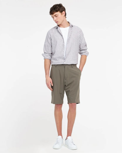 Manuel Ritz | Chemise slim fit en coton et lin délavée - Rayures taupe