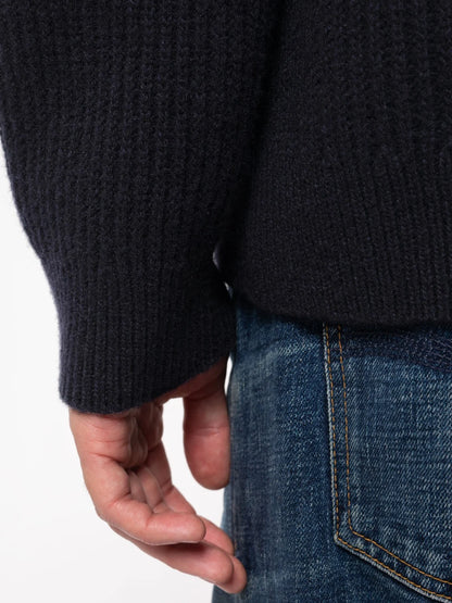 Nudie Jeans | Pull en laine côtelée "August" - Bleu marine