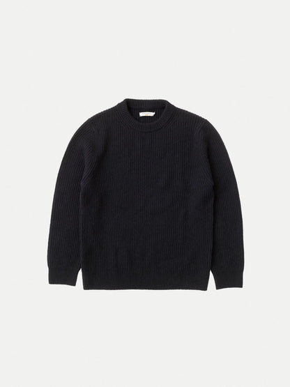Nudie Jeans | Pull en laine côtelée "August" - Bleu marine