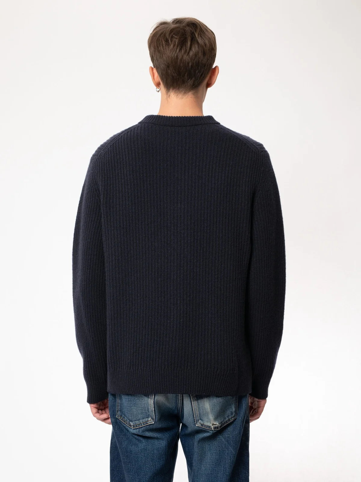 Nudie Jeans | Pull en laine côtelée "August" - Bleu marine