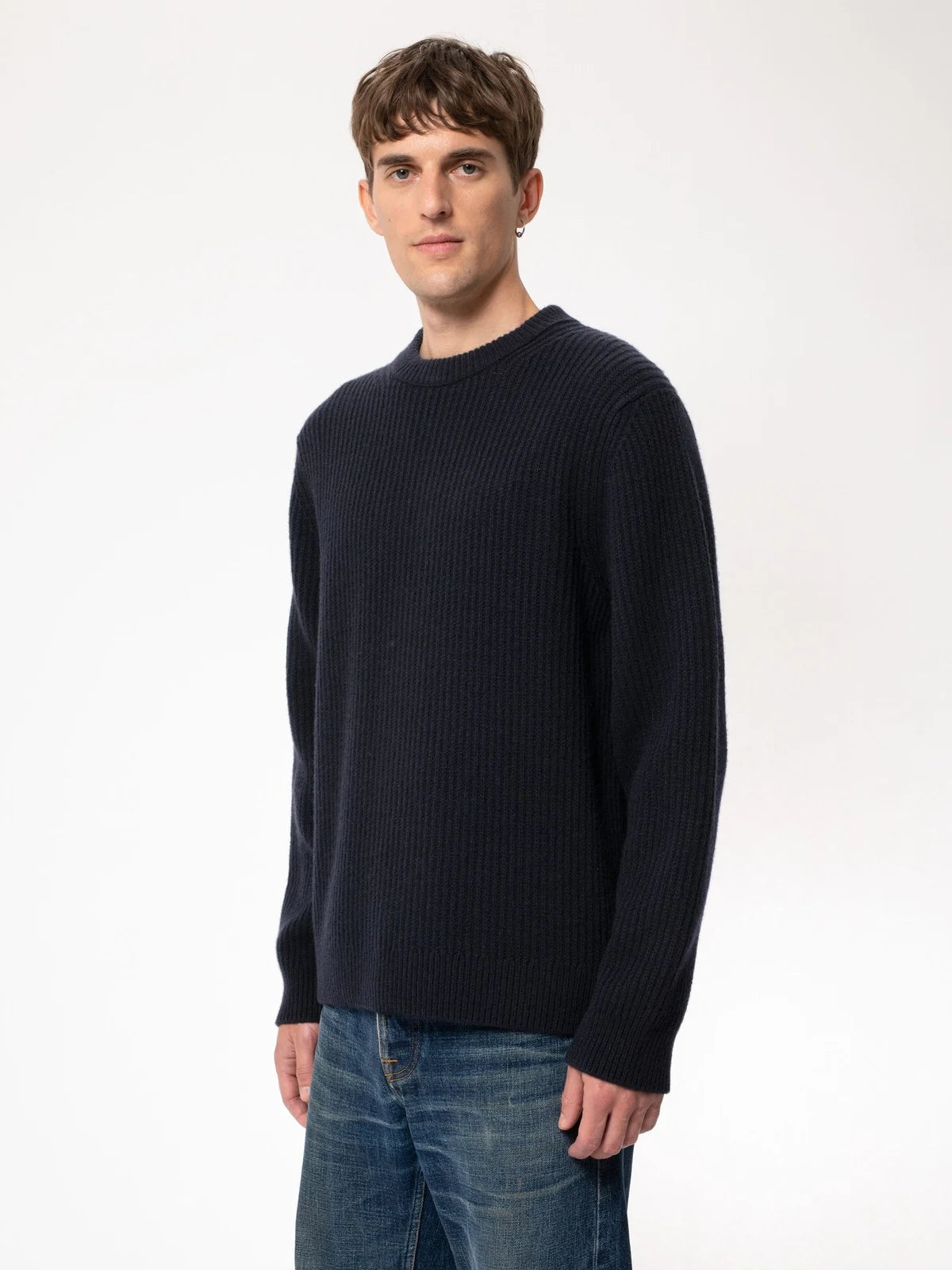Nudie Jeans | Pull en laine côtelée "August" - Bleu marine