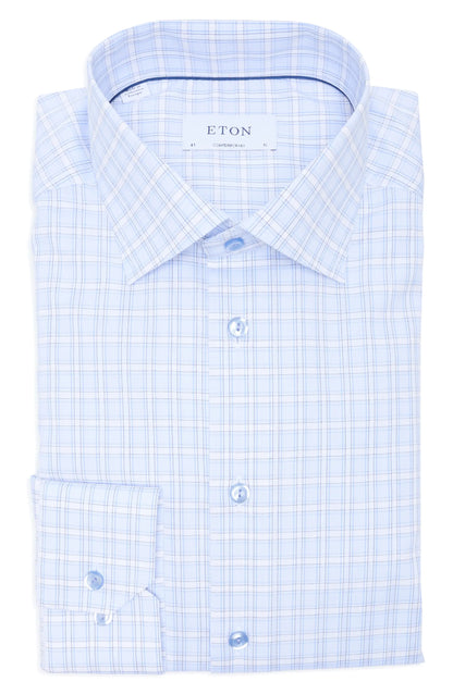Eton | Chemise à carreaux coupe contemporaine - Bleu clair