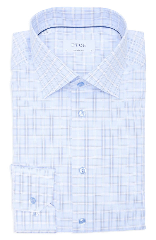 Eton | Chemise à carreaux coupe contemporaine - Bleu clair