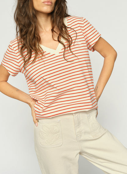 MOS MOSH | T-shirt rayé"KALA" Blanc cassé et orange