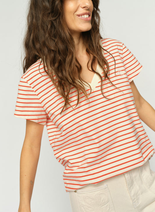 MOS MOSH | T-shirt rayé"KALA" Blanc cassé et orange