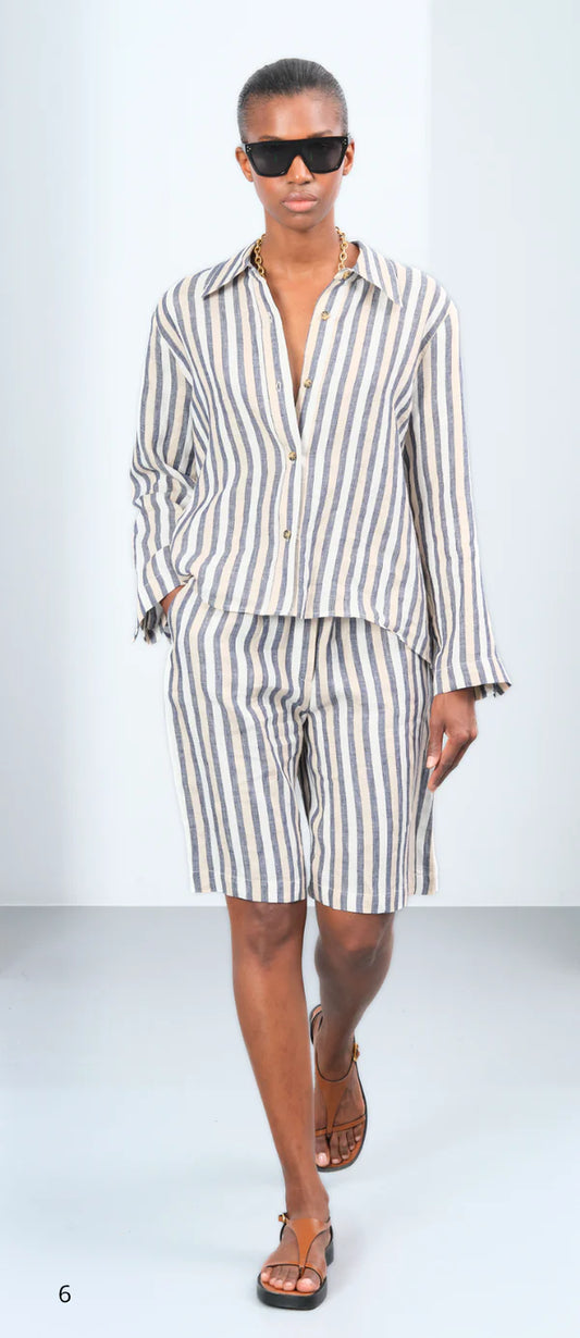 SAND | Chemise en lin 'Nepeta' | Bleu et beige