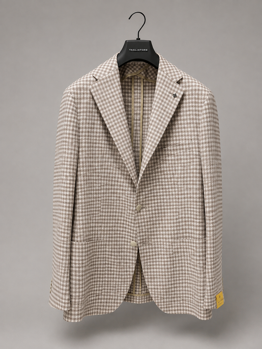 Tagliatore| Blazer à carreaux en mélange de lin et de coton - marron clair