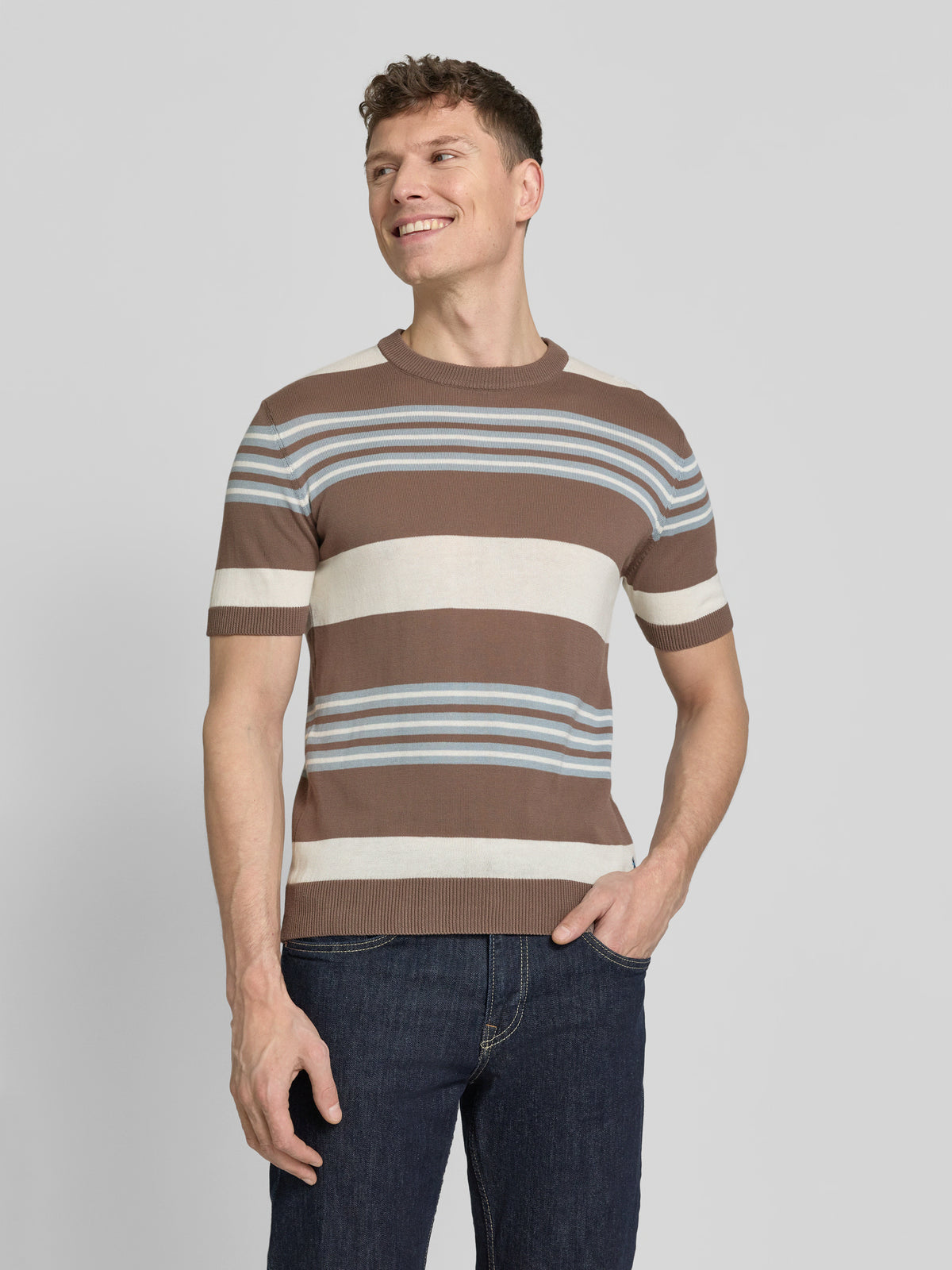 Manuel Ritz | T-shirt en maille à rayures multiples - Taupe