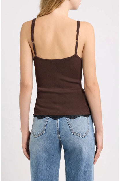 Dèluc | Camisole avec bordure en dentelle 'Television' | Chocolat