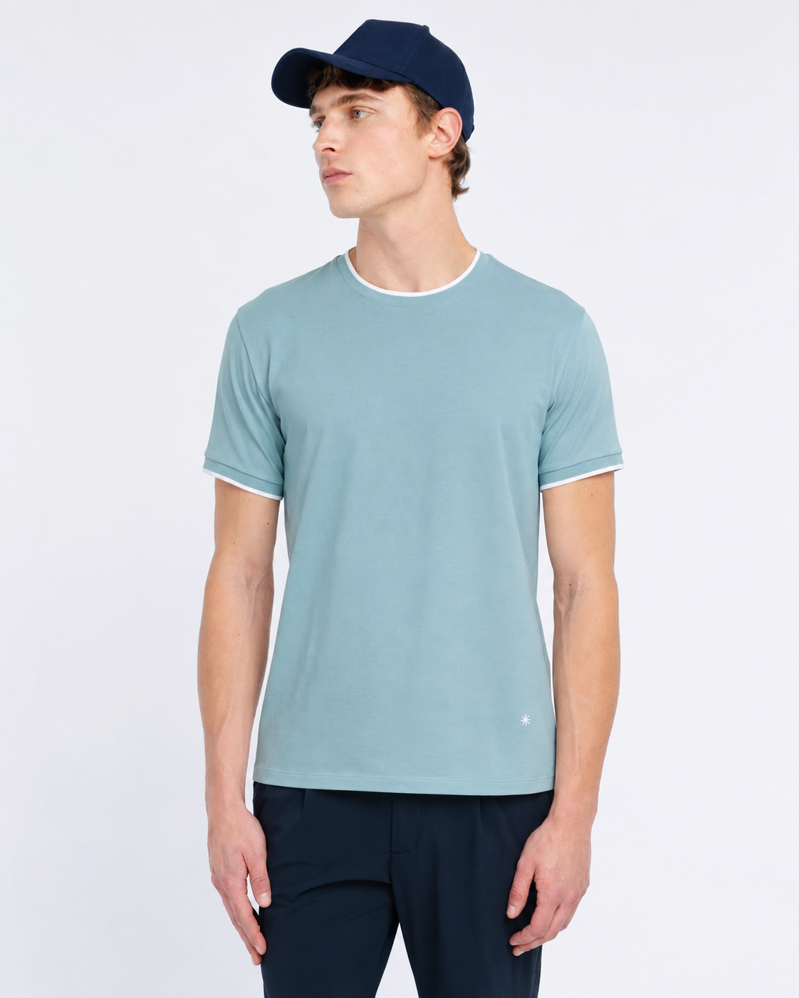Manuel Ritz | T-shirt en jersey de coton stretch à contrastes - Bleu