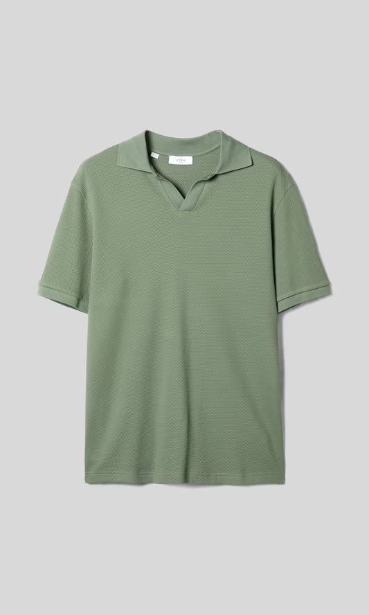 Eton | Polo à col ouvert en maille gaufrée - Vert