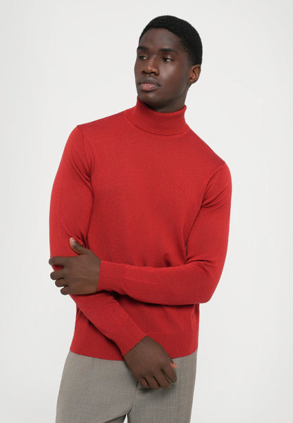 J.LINDEBERG | Pull "Kaden" Merino Col roulé - Rouge Bossa Nova