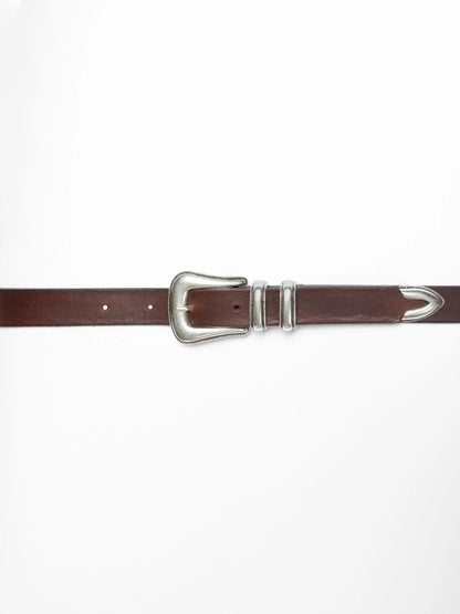 Nudie Jeans | Ceinture Western argentée - Marron foncé