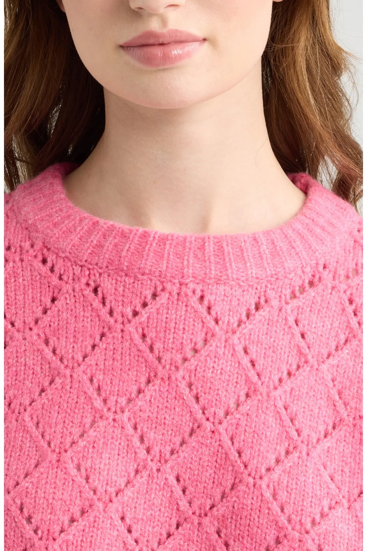 Dèluc | Pull à col rond en tricot pointelle 'Vitosha' | Rose