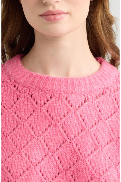 Dèluc | Pull à col rond en tricot pointelle 'Vitosha' | Rose