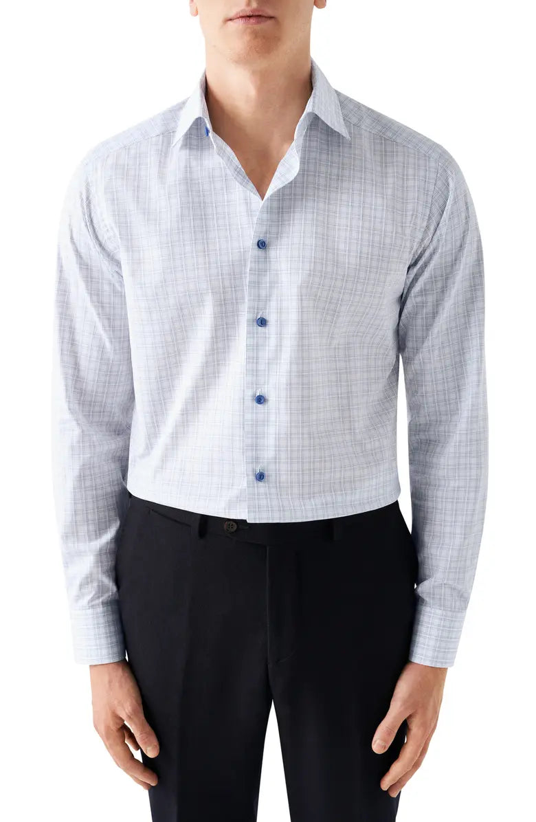 Eton | Chemise à carreaux coupe contemporaine - Blanc / Bleu