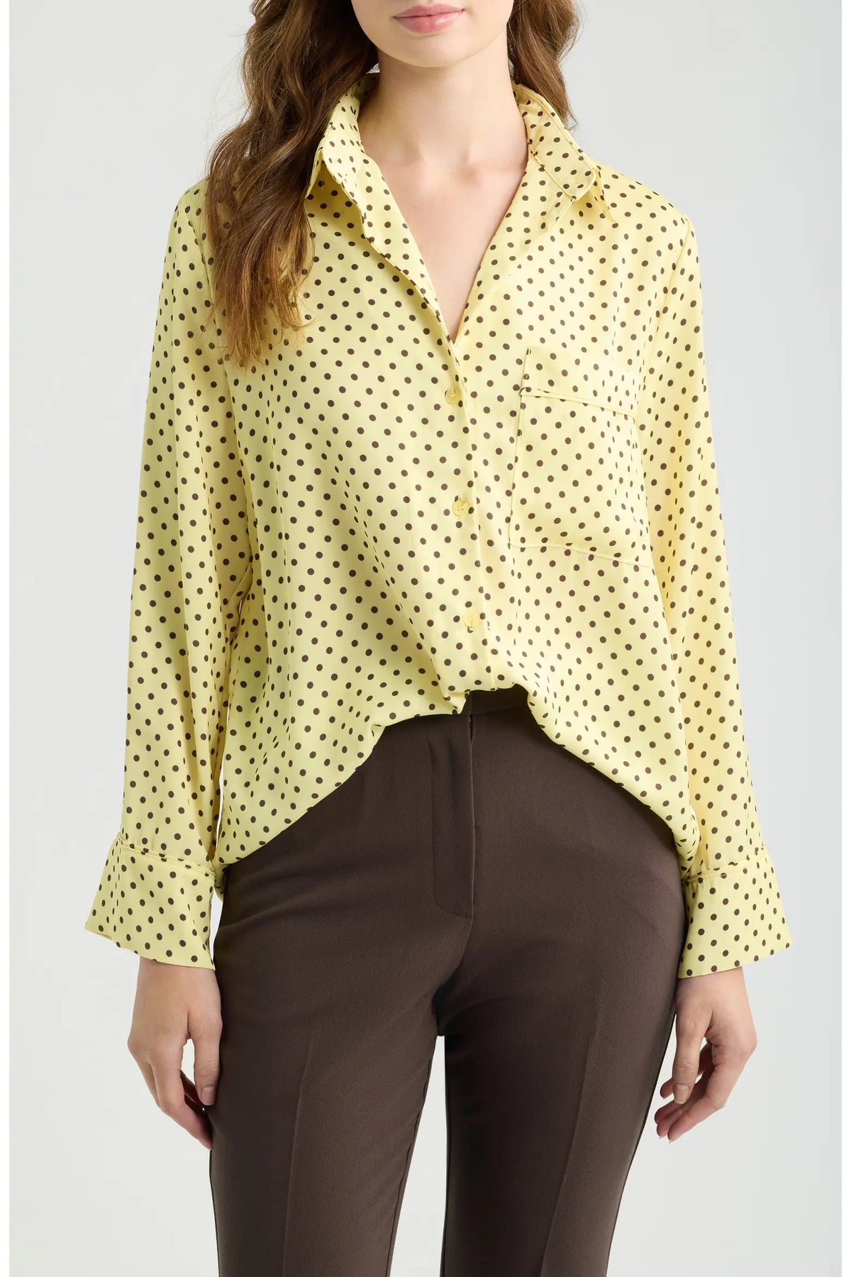 Dèluc | Chemise boutonnée imprimée à pois 'Survivor' | Jaune