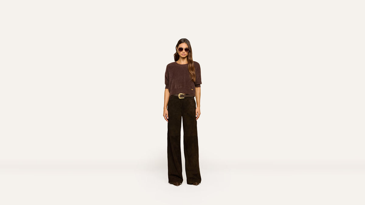 L'AGENCE | Pull à col rond 'Guinevere' | Brun