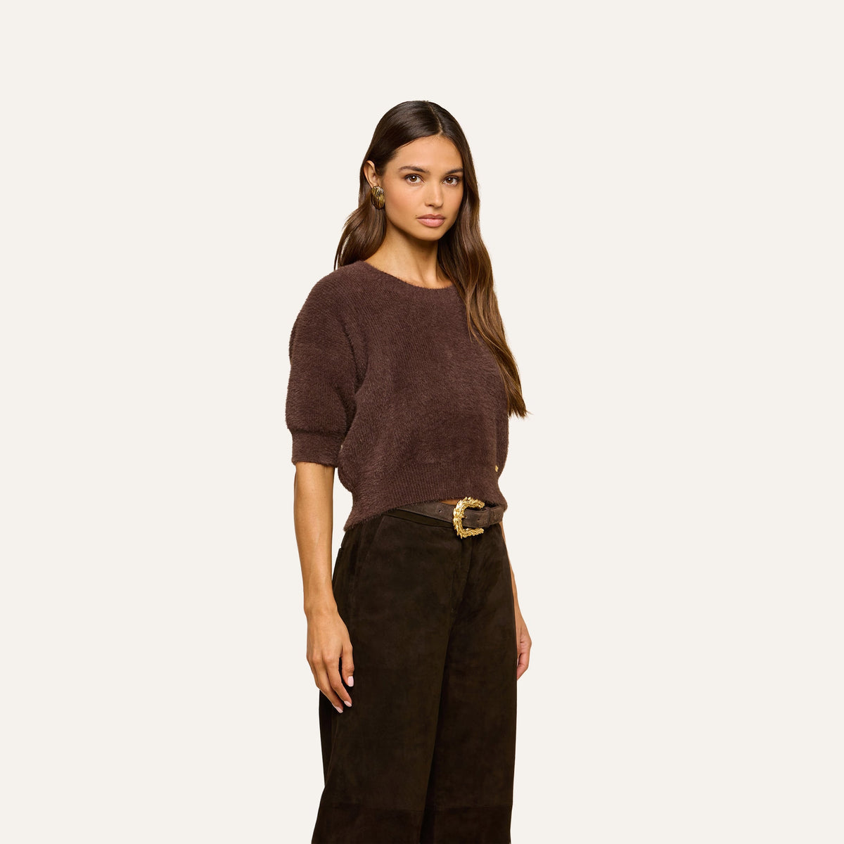 L'AGENCE | Pull à col rond 'Guinevere' | Brun