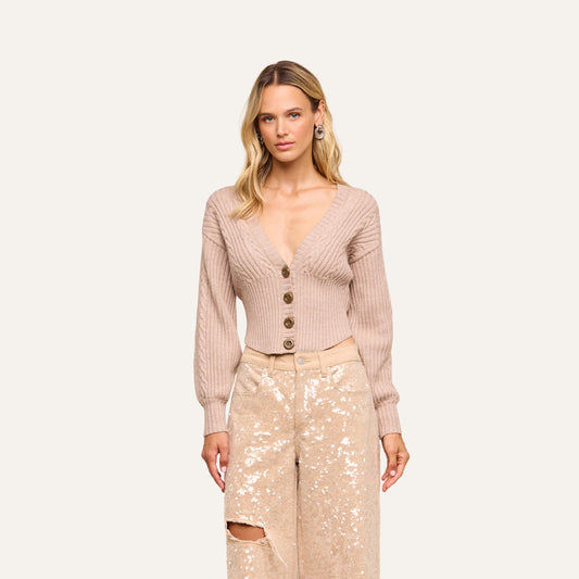 L'AGENCE | Cardigan à mailles torsadées 'Hail' | Beige clair