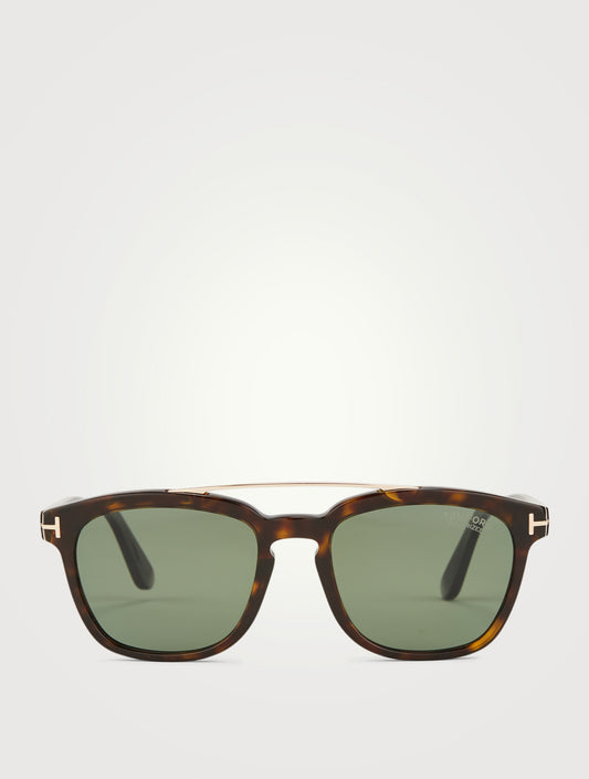 Tom Ford  |  Lunettes de soleil carrées Holt  - Havane / Or
