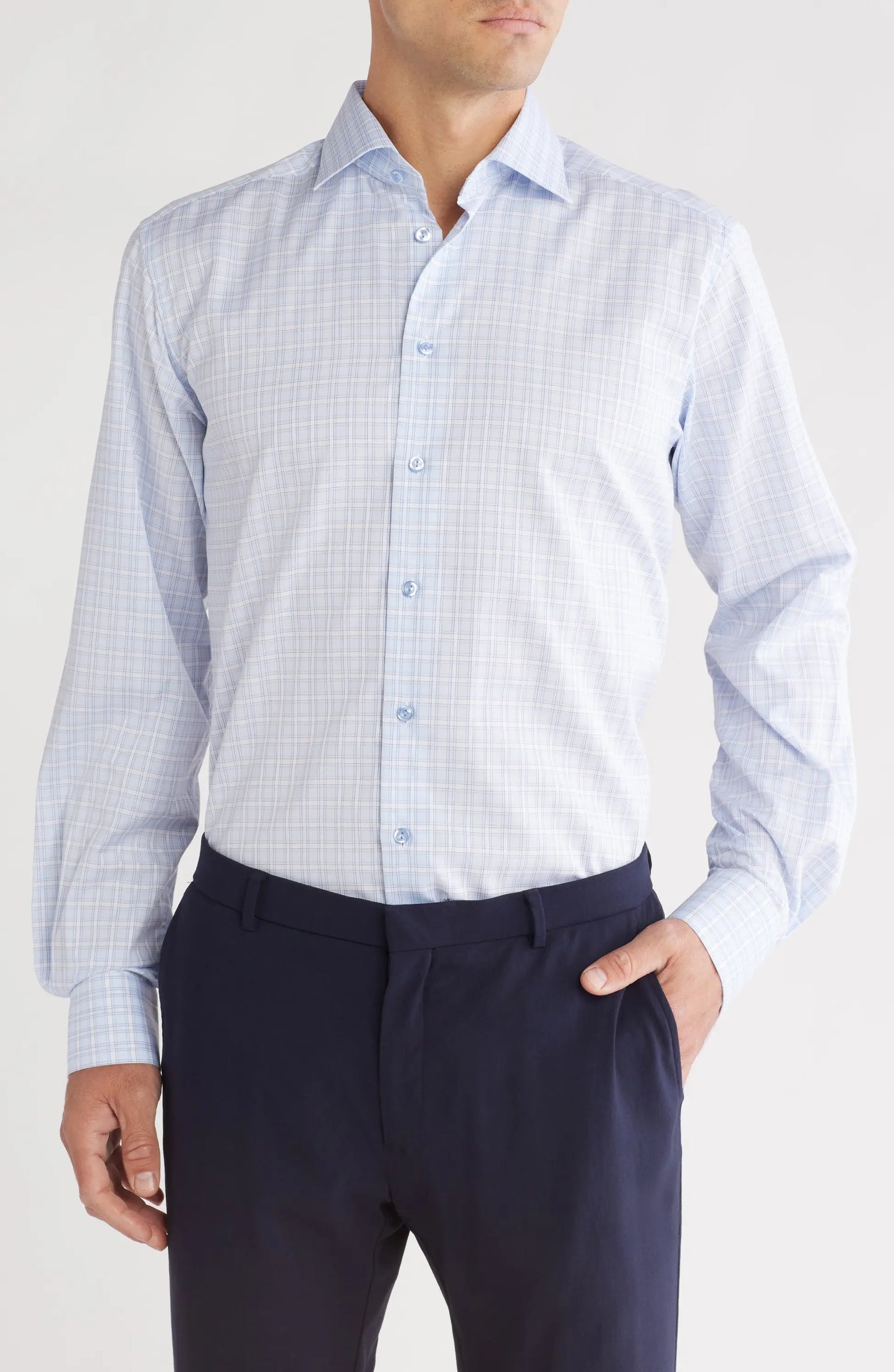 Eton | Chemise à carreaux coupe contemporaine - Bleu clair