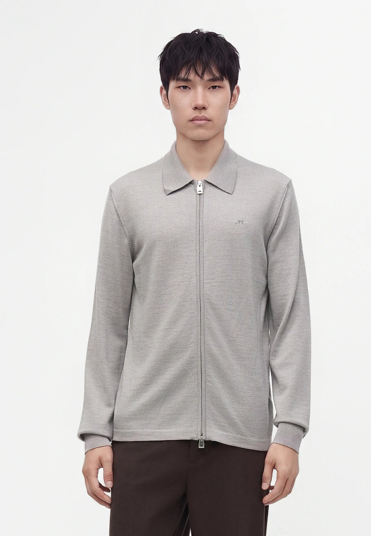 J.Lindeberg | Cardigan ''Kaleb'' en laine mérinos | Gris Clair