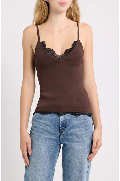 Dèluc | Camisole avec bordure en dentelle 'Television' | Chocolat
