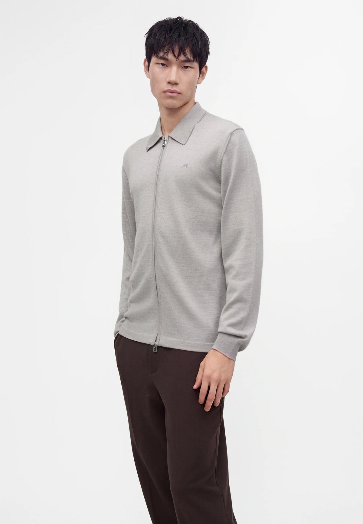 J.Lindeberg | Cardigan ''Kaleb'' en laine mérinos | Gris Clair